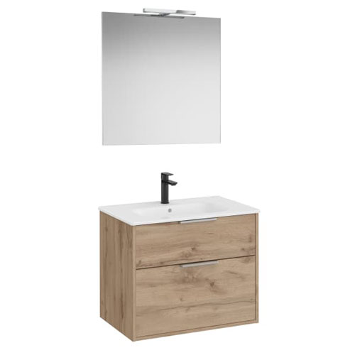 Conjunto Pack Optica (mueble base compacto c/2 cajones, lavabo, espejo y aplique Starlight) 690x455x580 mm, nogal, (A852460517)