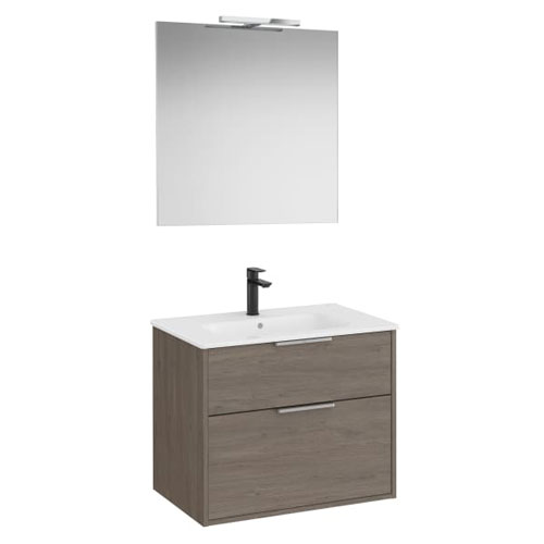 Conjunto Pack Optica (mueble base compacto c/2 cajones, lavabo, espejo y ap. Starlight) 690x455x580 mm, roble osc., (A852460537)
