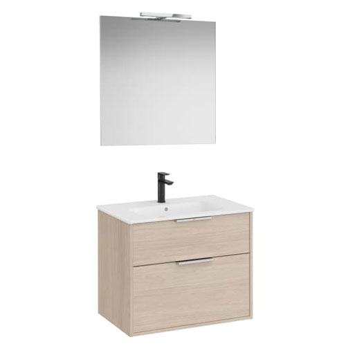 Conjunto Pack Optica (mueble base compacto c/2 cajones, lavabo, espejo y ap. Starlight) 690x455x580 mm, fresno cl., (A852460541)
