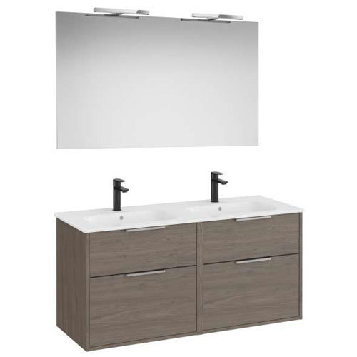 Conjunto Pack Optica (mueble base c/4 cajones, lavabo doble, espejo y ap. Starlight) 1200x455x565 mm, roble osc., (A852463537)