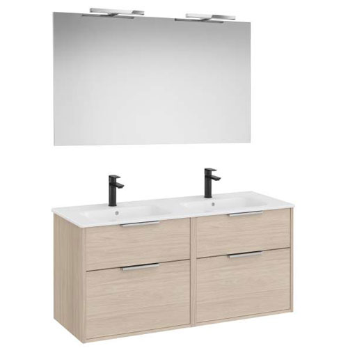 Conjunto Pack Optica (mueble base c/4 cajones, lavabo doble, espejo y ap. Starlight) 1200x455x565 mm, fresno cl., (A852463541)