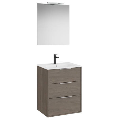 Conjunto Pack Optica (mueble base compacto c/3 cajones, lavabo, espejo y ap. Starlight) 600x455x757 mm, roble osc., (A852464537)
