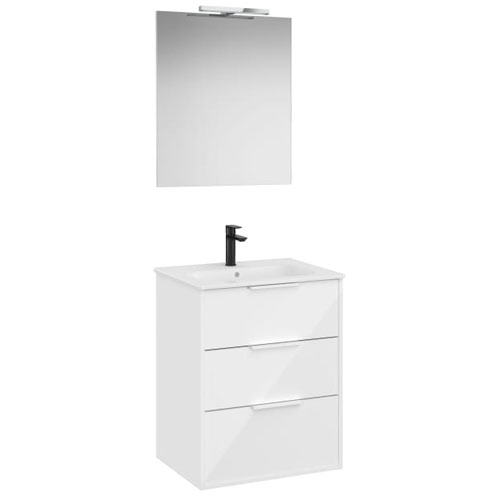 [PROCA852464806] Conjunto Pack Optica (mueble base compacto c/3 cajones, lavabo, espejo y ap. Starlight) 600x455x757 mm, bl. brillo, (A852464806)