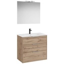 Conjunto Pack Optica (mueble base compacto c/3 cajones, lavabo, espejo y aplique Starlight) 800x455x757 mm, nogal, (A852465517)