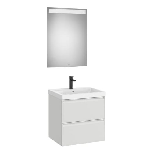 [PROCA852494514] Conjunto Pack Linea (mueble base c/2cajones, lavabo de FINECERAMIC y espejo LED Eidos), 600x455x625 mm, gris piedra, (A852494514