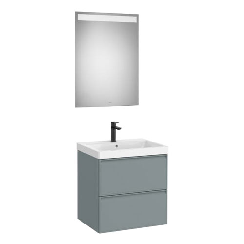 Conjunto Pack Linea (mueble base c/2cajones, lavabo de FINECERAMIC y espejo LED Eidos), 600x455x625 mm, azul polar, (A852494596)
