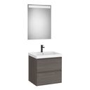 Conjunto Pack Linea (mueble base c/2cajones, lavabo de FINECERAMIC y espejo LED Eidos), 600x455x625 mm, nogal oscuro, (A85249459