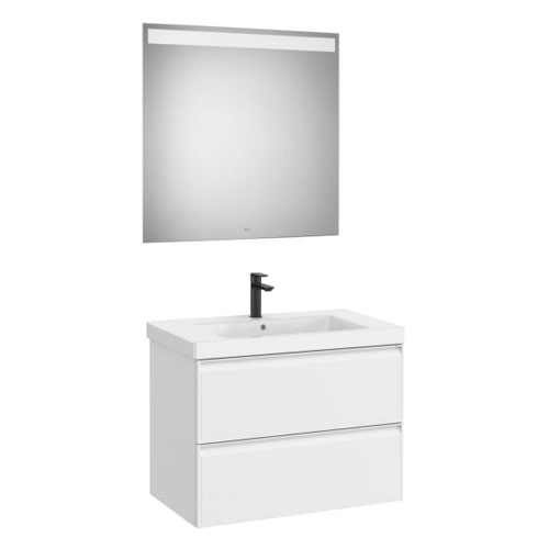 Conjunto Pack Linea (mueble base c/2cajones, lavabo de FINECERAMIC y espejo LED Eidos), 800x455x625 mm, blanco mate, (A852495509