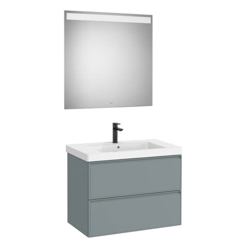 [PROCA852495596] Conjunto Pack Linea (mueble base c/2cajones, lavabo de FINECERAMIC y espejo LED Eidos), 800x455x625 mm, azul polar, (A852495596)