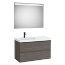 Conjunto Pack Linea (mueble base c/2cajones, lav. FINECERAMIC a la izq., esp. LED Eidos), 1000x455x625 mm, nog. osc., (A85249659