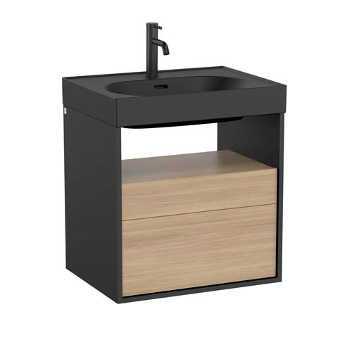 [PROCA858106608] Mueble base Meridian c/2 cajones y estante abierto p/lavabo, 600x460x565 mm, negro / aliso, (A858106608)