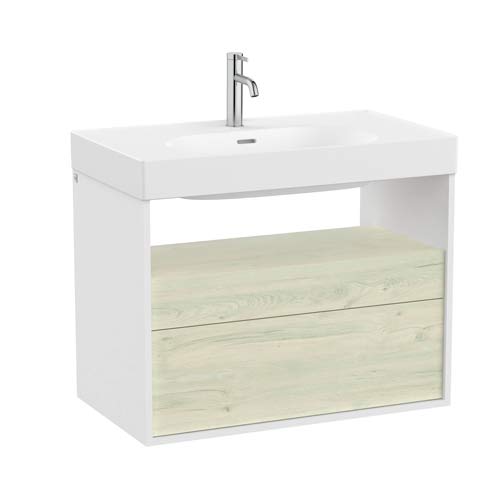 [PROCA858107605] Mueble base Meridian c/2 cajones y estante abierto p/lavabo, blanco mate / abedul claro, (A858107605)