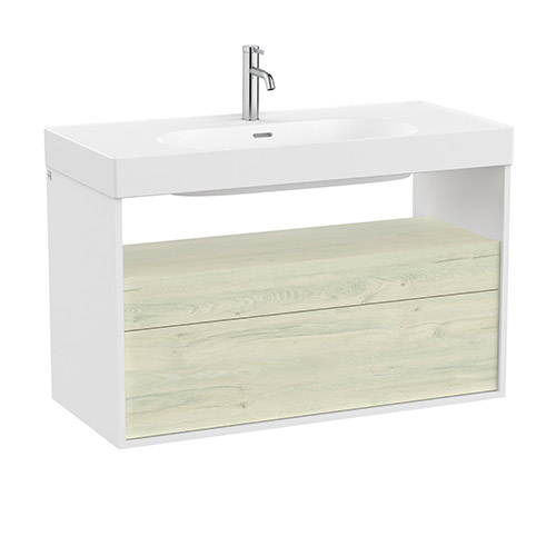 [PROCA858108605] Mueble base Meridian c/2 cajones y estante abierto p/lavabo, 1000x460x565 mm, blanco mate / abedul claro, (A858108605)