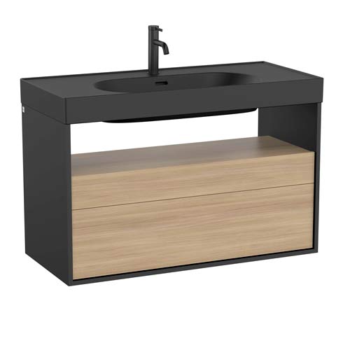 [PROCA858108608] Mueble base Meridian c/2 cajones y estante abierto p/lavabo, 1000x460x565 mm, negro / aliso, (A858108608)