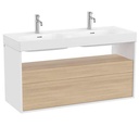 Mueble base Meridian c/2 cajones y estante abierto p/lavabo doble, 1200x460x565 mm, blanco / aliso, (A858109607)
