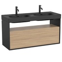 Mueble base Meridian c/2 cajones y estante abierto p/lavabo doble, 1200x460x565 mm, negro / aliso, (A858109608)