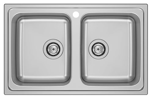 Fregadero Budapest de 2 cubetas de acero inoxidable, 790x500x180 mm, (A870N20790)