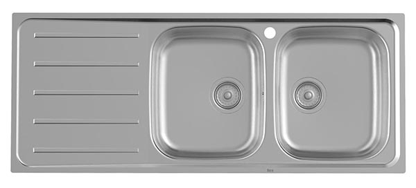 Fregadero Victoria de 2 cubeta de acero inoxidable y escurridor a la izquierda, 1200x490x180 mm, (A874121A01)