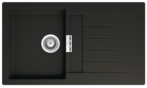 Fregadero reversible Oslo (ks) de 1 cubeta de QUARZEX y escurridor, 860x500x200 mm, negro, (A880120940)