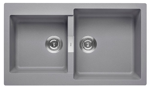 Fregadero reversible Oslo (ks) de 2 cubetas de QUARZEX, 860x500x200 mm, gris, (A880160110)