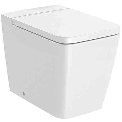 [UROC037] Inodoro Square Rimless adosado a pared con salida dual (taza y tapa amortiguada), blanco