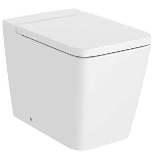 [UROC038] Inodoro Square Rimless adosado a pared con salida dual (taza y tapa amortiguada), blanco mate