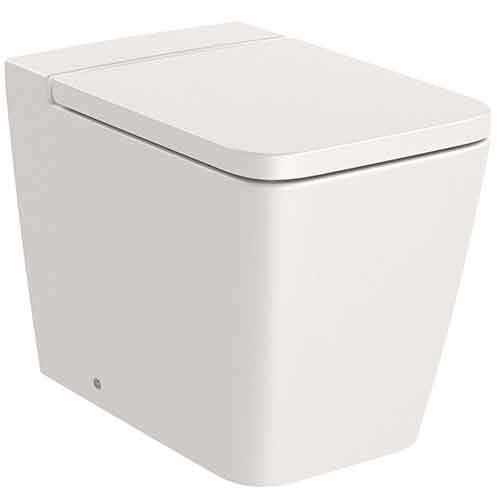[UROC041] Inodoro Square Rimless adosado a pared con salida dual (taza y tapa amortiguada), beige