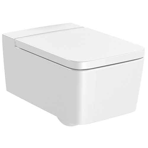 [UROC049] Inodoro Square suspendido Rimless con salida horizontal (taza y tapa amortiguada), blanco