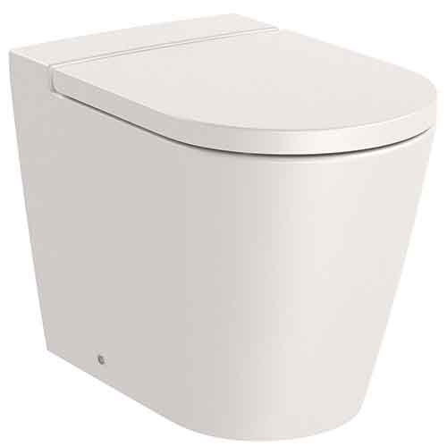 [UROC059] Inodoro Round Rimless adosado a pared con salida dual (taza y tapa amortiguada), beige