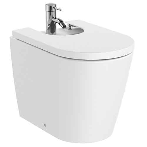 [UROC062] Bidé Round adosado a pared con tapa amortiguada, blanco mate