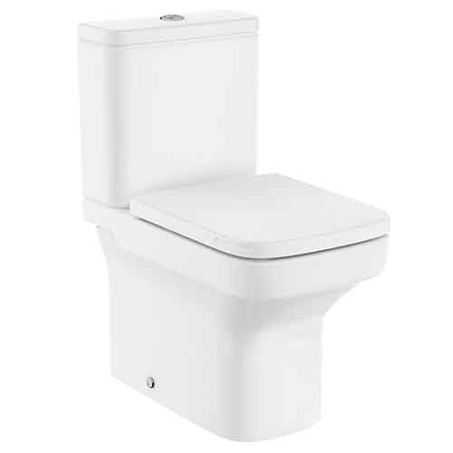 Inodoro completo Dama compacto Rimless adosado a pared c/salida dual (taza, cisterna de alim. inferior y tapa), blanco