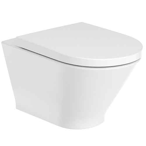 Inodoro Round suspendido con salida horizontal y fijaciones ocultas (taza Rimless y tapa), blanco