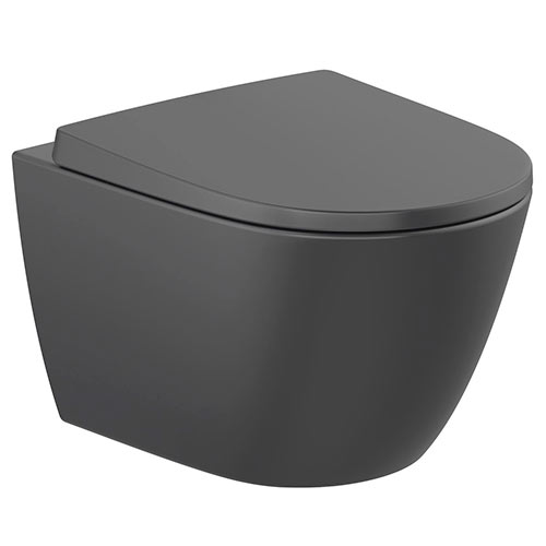 Inodoro suspendido Ona compacto Rimless con fijaciones ocultas (taza y tapa), negro mate