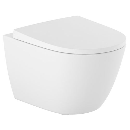Inodoro suspendido Ona compacto Rimless con fijaciones ocultas (taza y tapa amortiguada), blanco mate