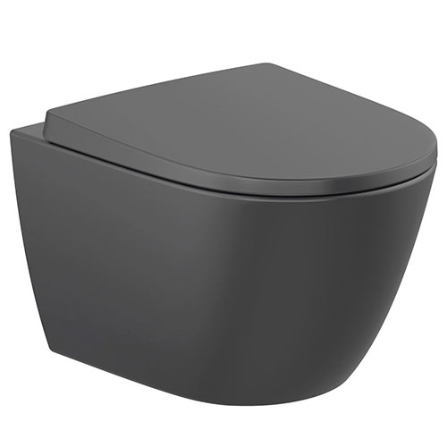 [UROC182] Inodoro suspendido Ona compacto Rimless con fijaciones ocultas (taza y tapa amortiguada), negro mate