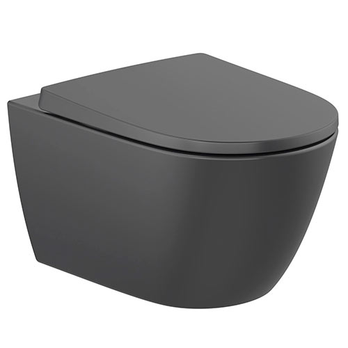 [UROC186] Inodoro suspendido Ona Rimless con fijaciones ocultas (taza y tapa amortiguada), negro mate