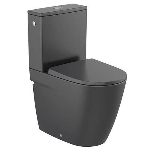 Inodoro completo Ona compacto Rimless c/salida dual (taza, cisterna alim. inferior y tapa amortiguada), negro mate