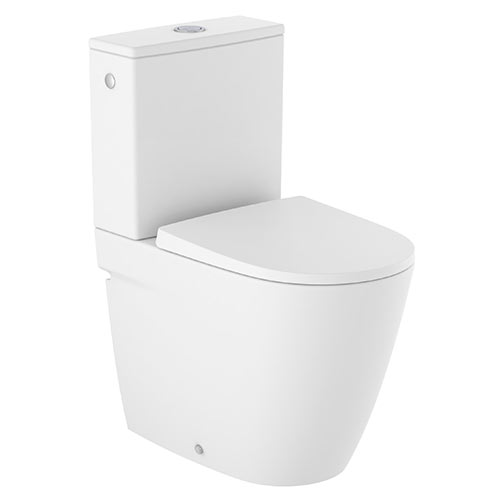 Inodoro completo Ona compacto Rimless c/salida dual (taza, cisterna alim. lateral y tapa amortiguada), blanco mate