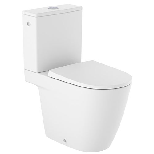 Inodoro completo Ona Rimless c/salida dual (taza, cisterna alim. inferior y tapa amortiguada), blanco mate
